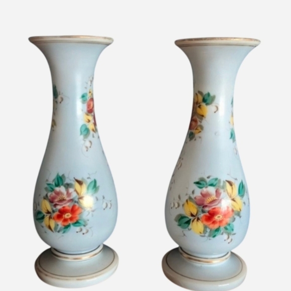 Floral Ceramic Vases - Blue with Multicolor Design - Picture 2 of 6